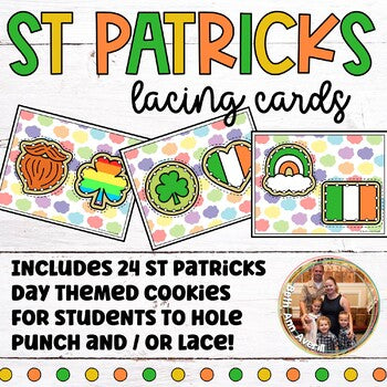 St Patrick's Day Fine Motor Activities Cookies Lacing Cards for Preschoolers