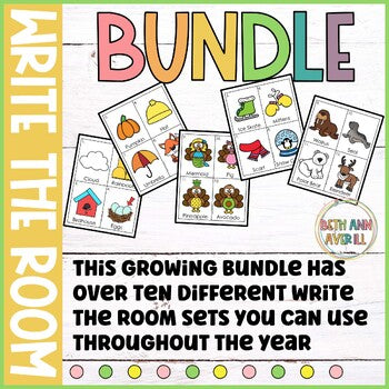 Kindergarten Write the Room Growing Bundle Including Winter Christmas Fall