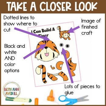 Zoo Cut and Paste Spring Safari Crafts Zoo Animal Printable Worksheets