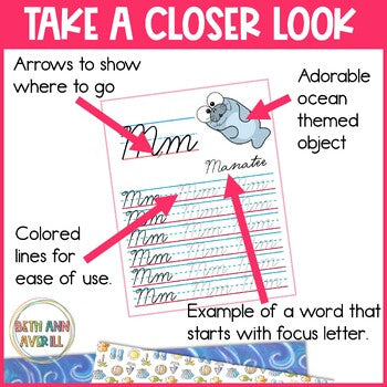 Cursive Alphabet Handwriting Practice Ocean Writing Pages Learning Cursive