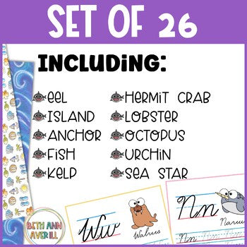 Cursive Alphabet Handwriting Practice Ocean Writing Pages Learning Cursive