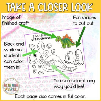 Dinosaur crafts cut and paste Activities fine motor cutting craft for preschool