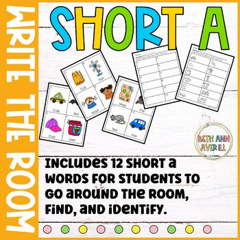 Short A Write the Room for Kindergarten Writing Center with CVC Fluency