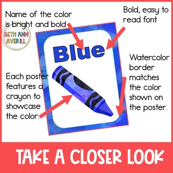 Watercolor Crayon Color Posters for Watercolor Classroom Decor