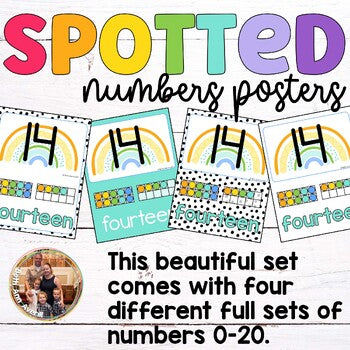 Dotted Numbers Posters Watercolor Spotted Brights Classroom Decor