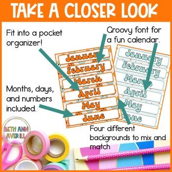 Groovy Boho Retro Calendar Set Classroom Decor