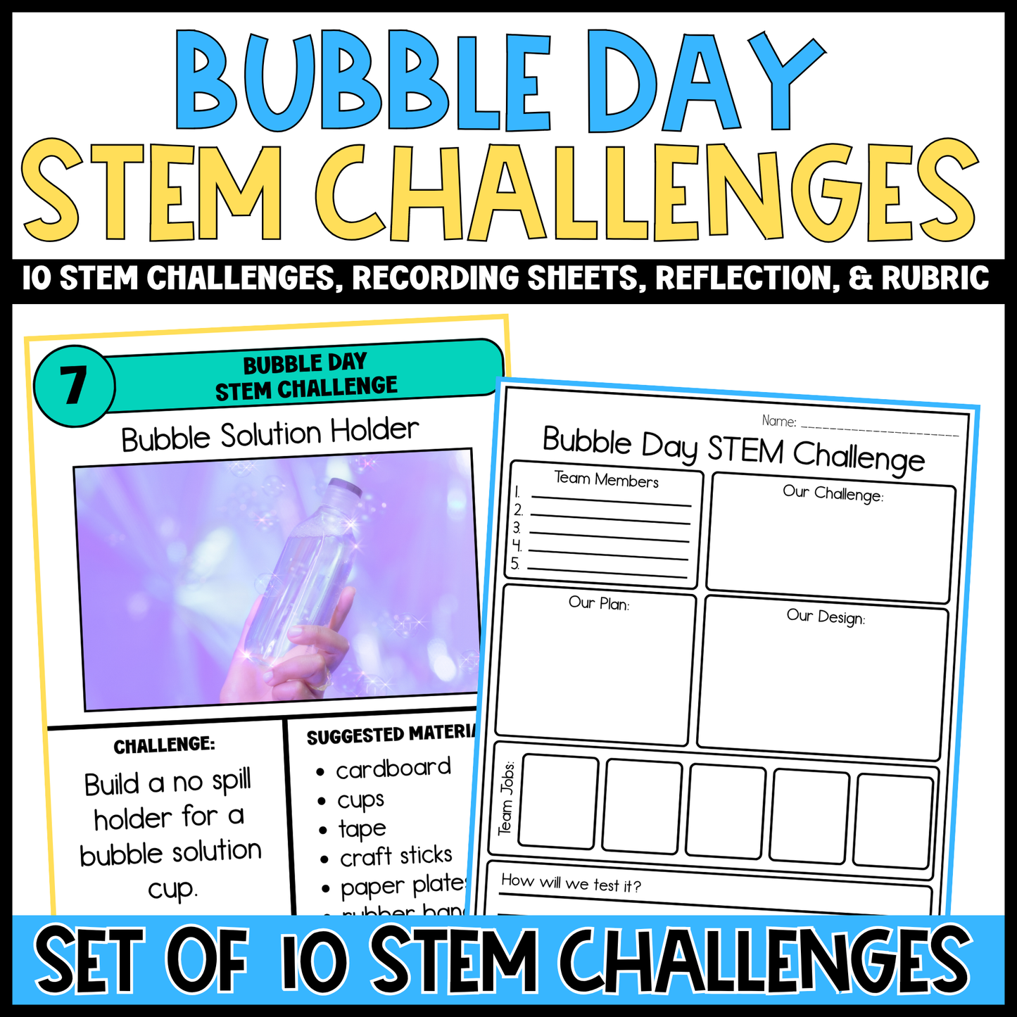 Bubble Day Stem Challenges with Recording Sheets & Reflection Pages