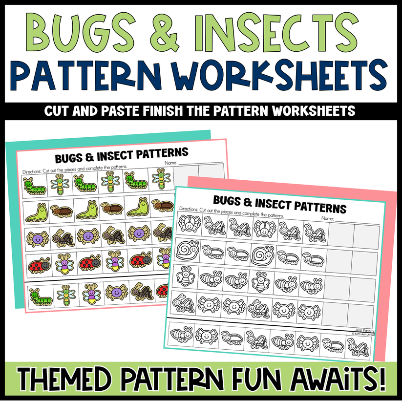 Bugs and Insects Pattern Worksheets Cut and Paste Patterns – Beth Ann ...