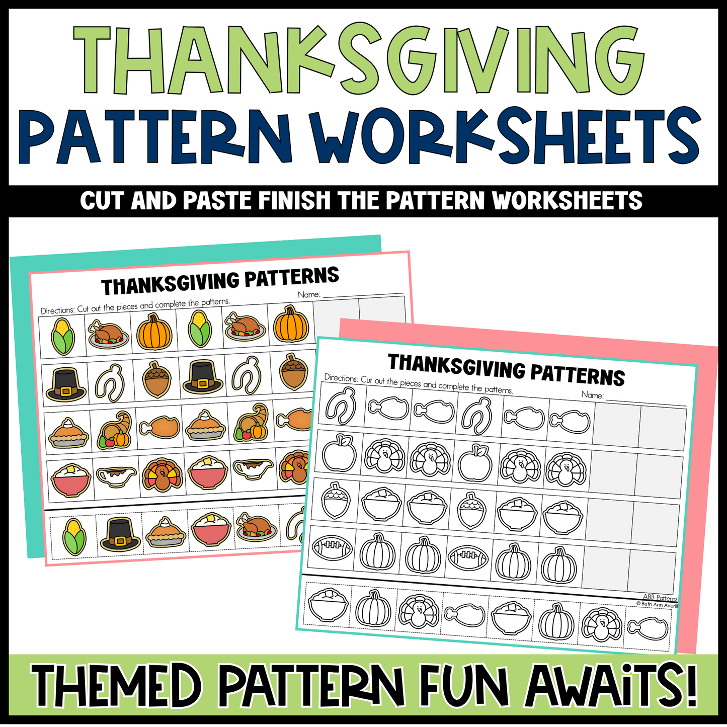 Thanksgiving Pattern Worksheets Cut and Paste Patterns