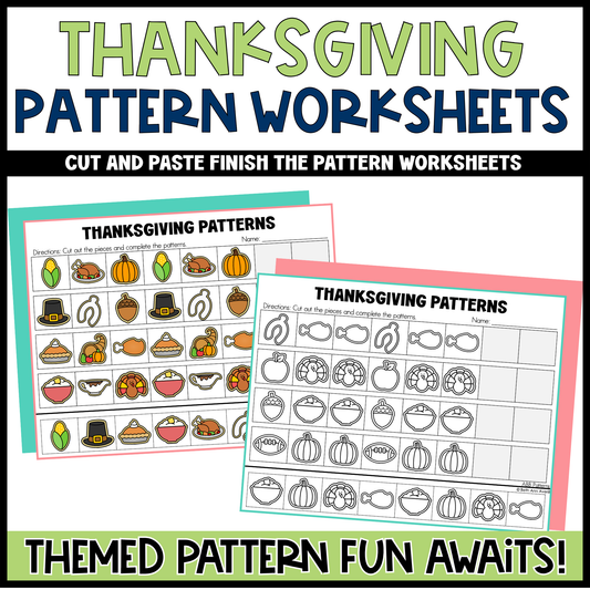Thanksgiving Pattern Worksheets Cut and Paste Patterns