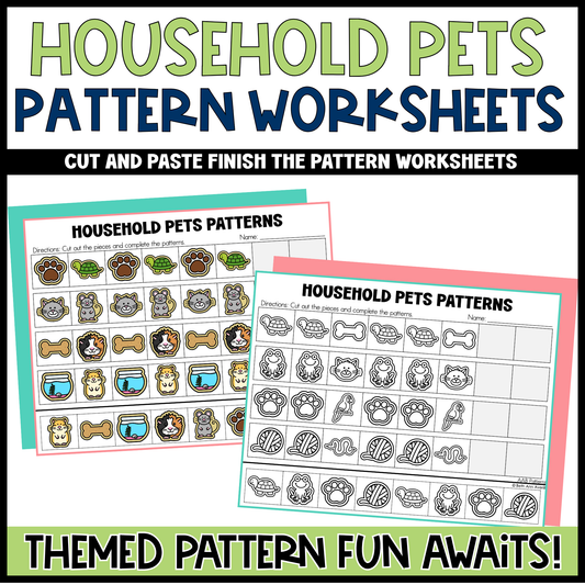 Household Pets Pattern Worksheets Cut and Paste Patterns