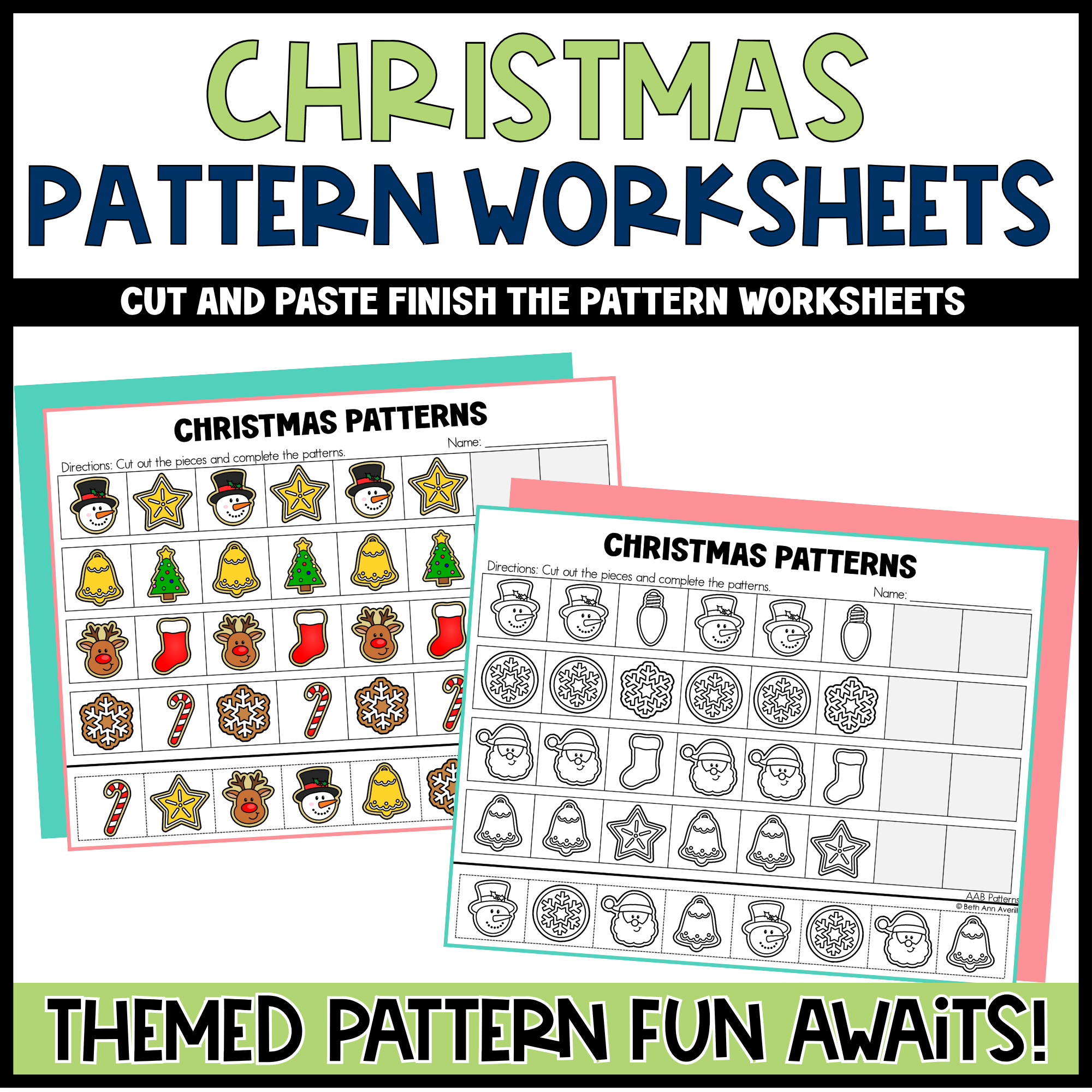 Christmas Pattern Worksheets Cut and Paste Patterns – Beth Ann Averill