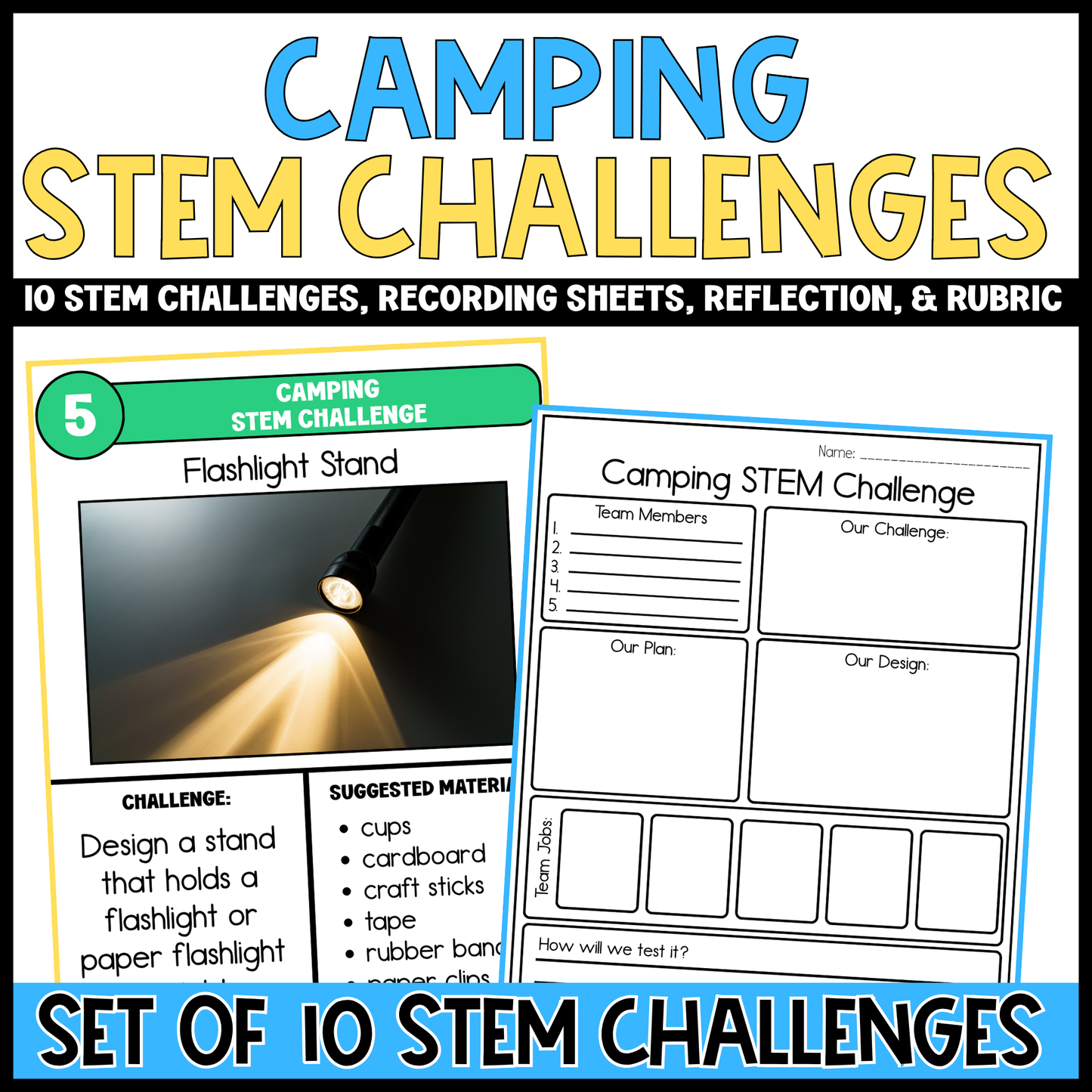 Camping Stem Challenges with Recording Sheets & Reflection Pages