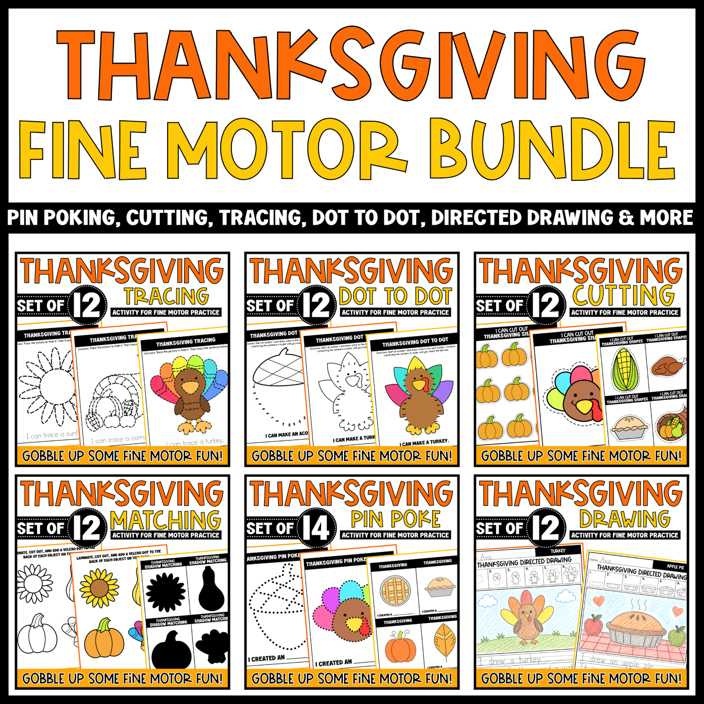 Thanksgiving Fine Motor Bundle Cutting Tracing Drawing Matching Pin Poke Dot