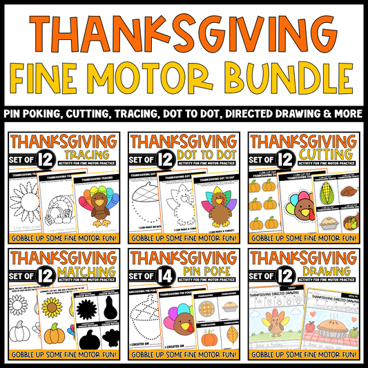 Thanksgiving Fine Motor Bundle Cutting Tracing Drawing Matching Pin Poke Dot