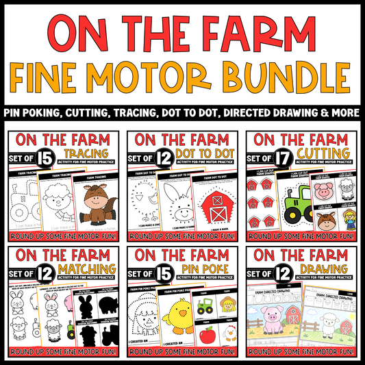 Farm Fine Motor Cutting Tracing Drawing Matching Pin Poke Dot to Dot Bundle