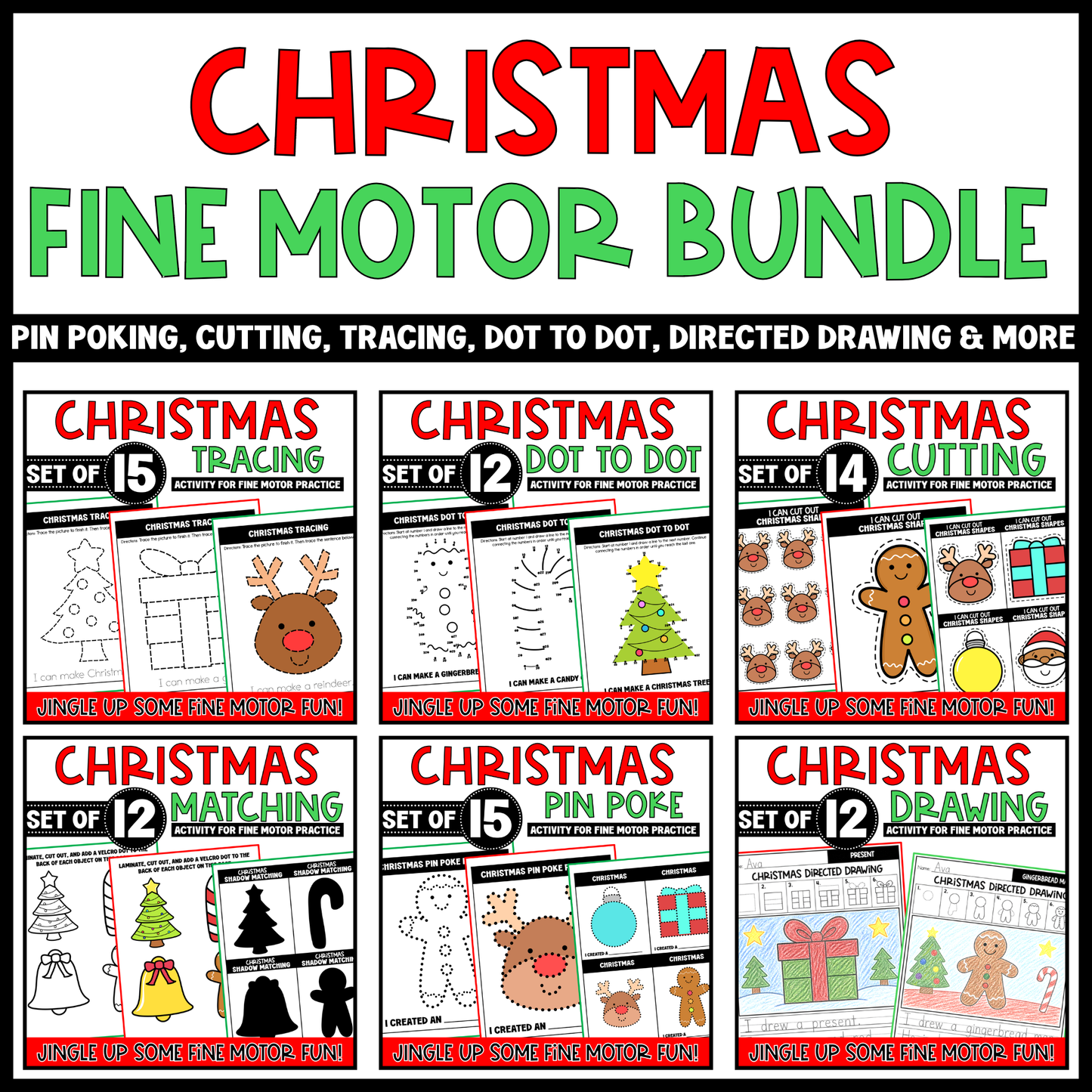 Christmas Fine Motor Bundle Pin Poke Directed Drawing Tracing Matching December