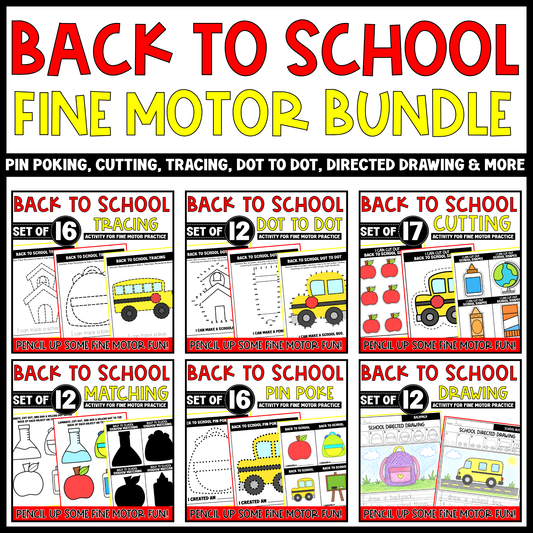 Back to School Fine Motor Bundle Cutting Tracing Drawing Matching Pin Poke Dot