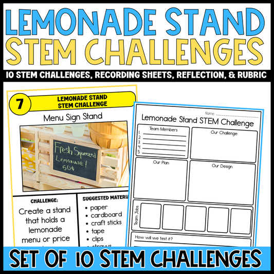 Lemonade Stand Stem Challenges with Recording Sheets & Reflection Pages