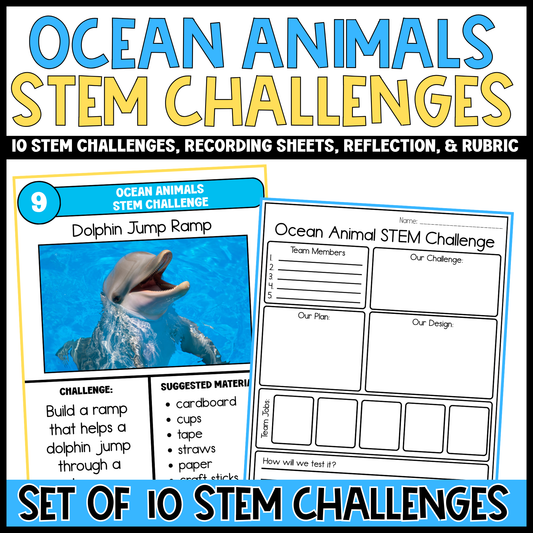 Ocean Animal Stem Challenges with Recording Sheets & Reflection Pages