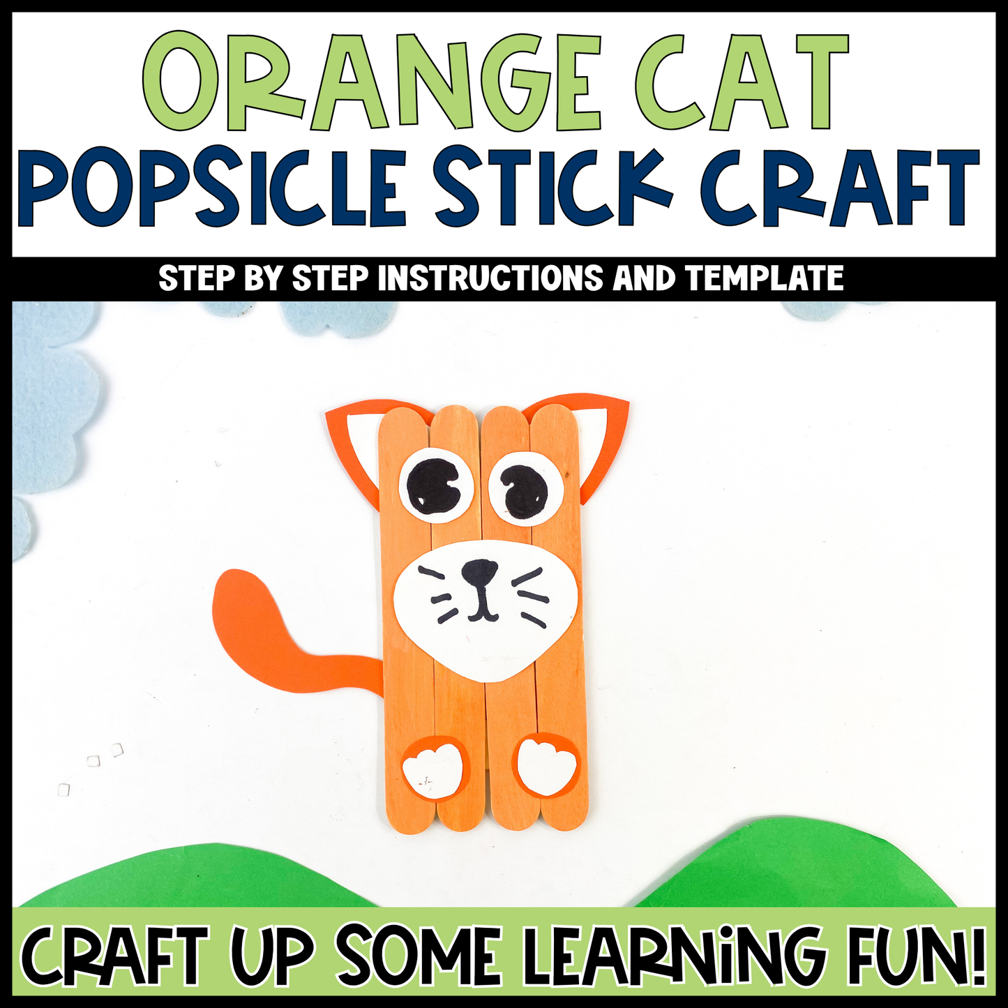 Orange Cat Popsicle Stick Craft | Craft Stick Activity | Easy Classroom Craft