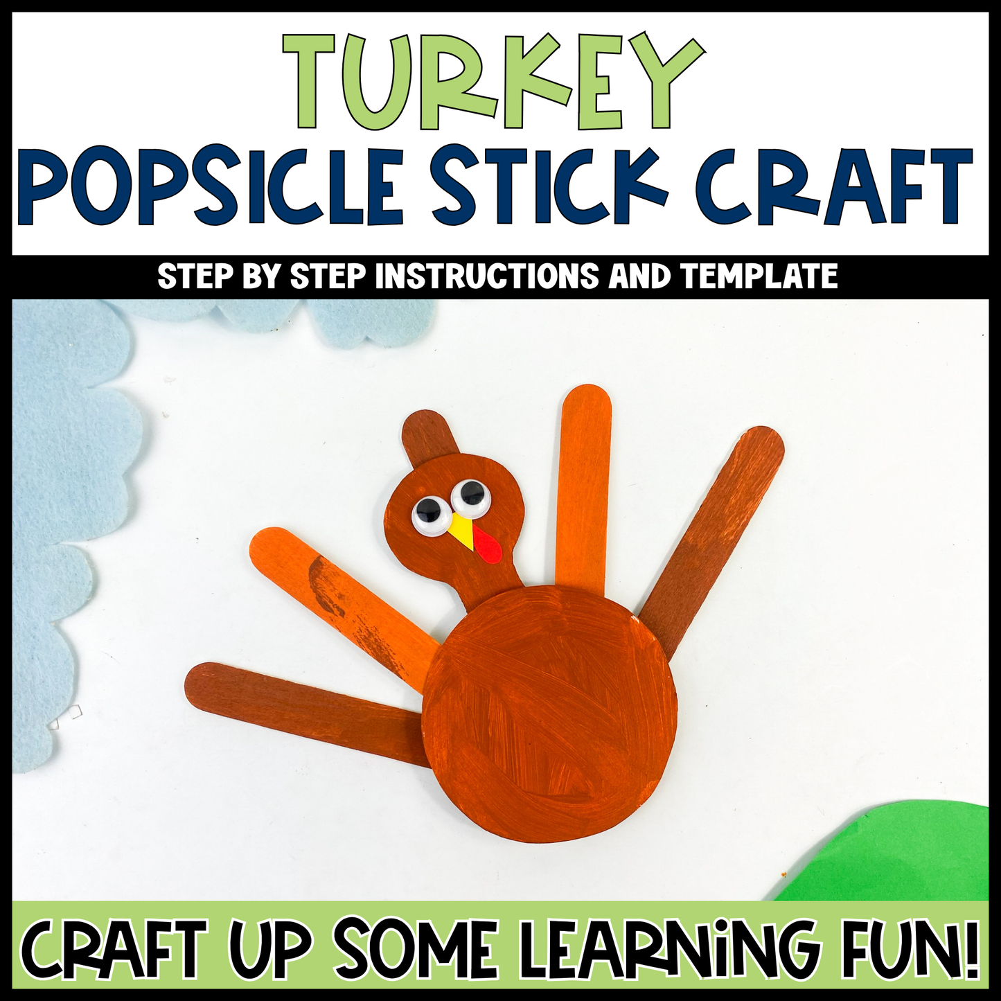 Turkey Popsicle Stick Craft | Craft Stick Activity | Easy Classroom Craft