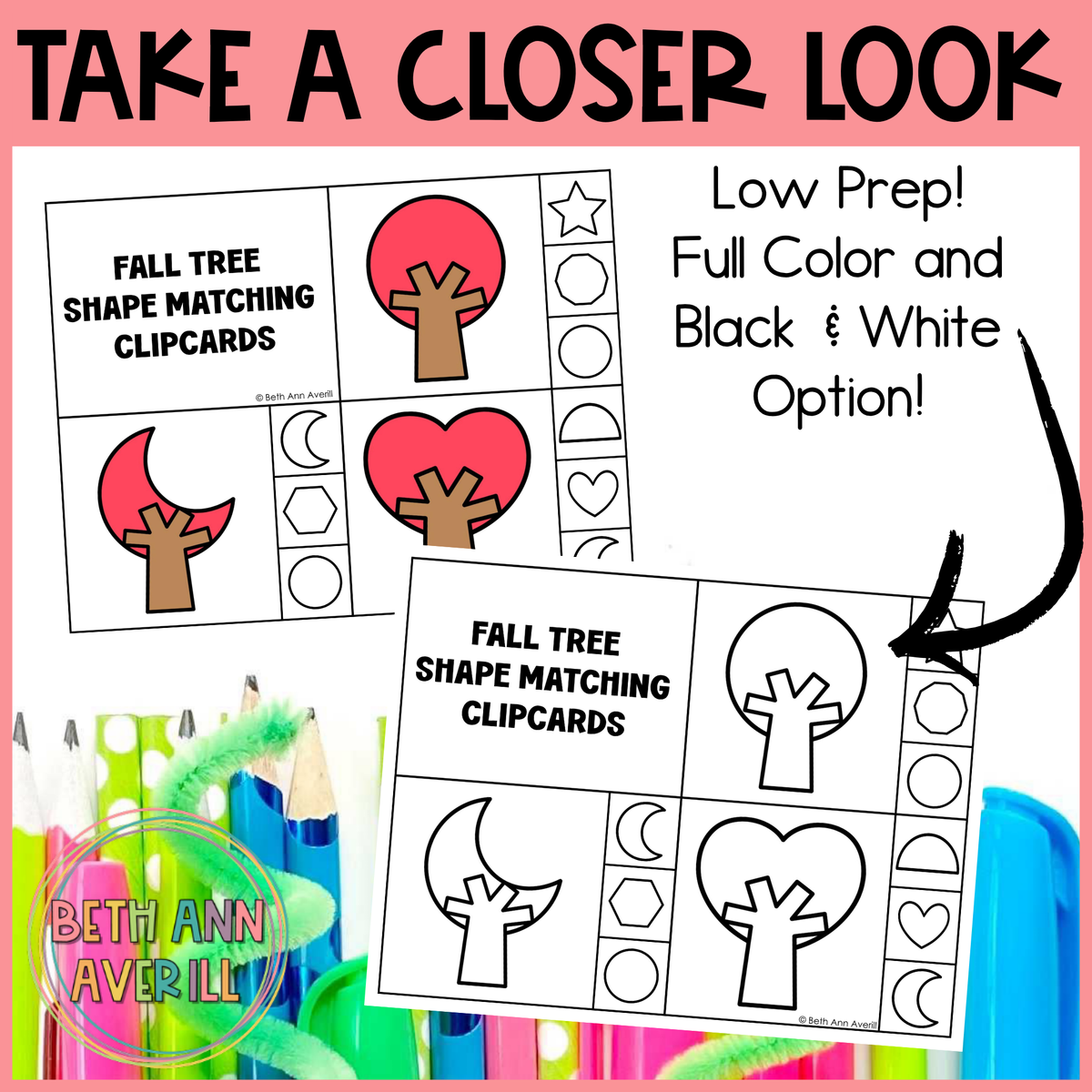 Fall Tree Shape Matching Clip Cards