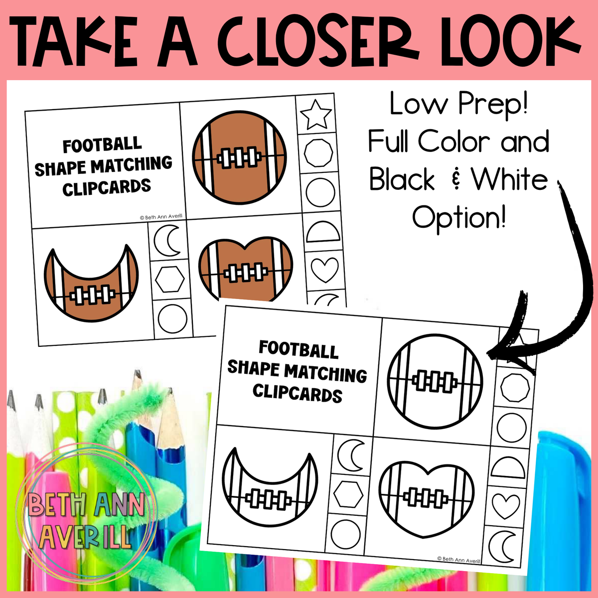 Football Shape Matching Clip Cards