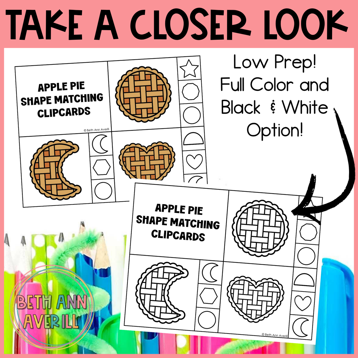 Apple Pie Shape Matching Clip Cards
