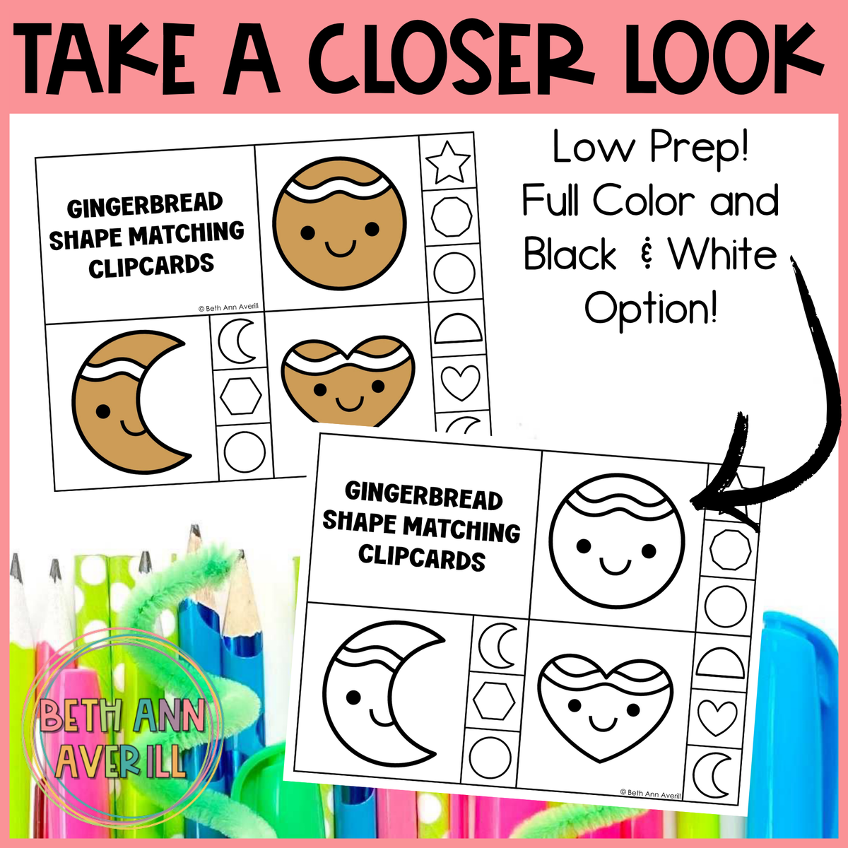 Gingerbread Shape Matching Clip Cards