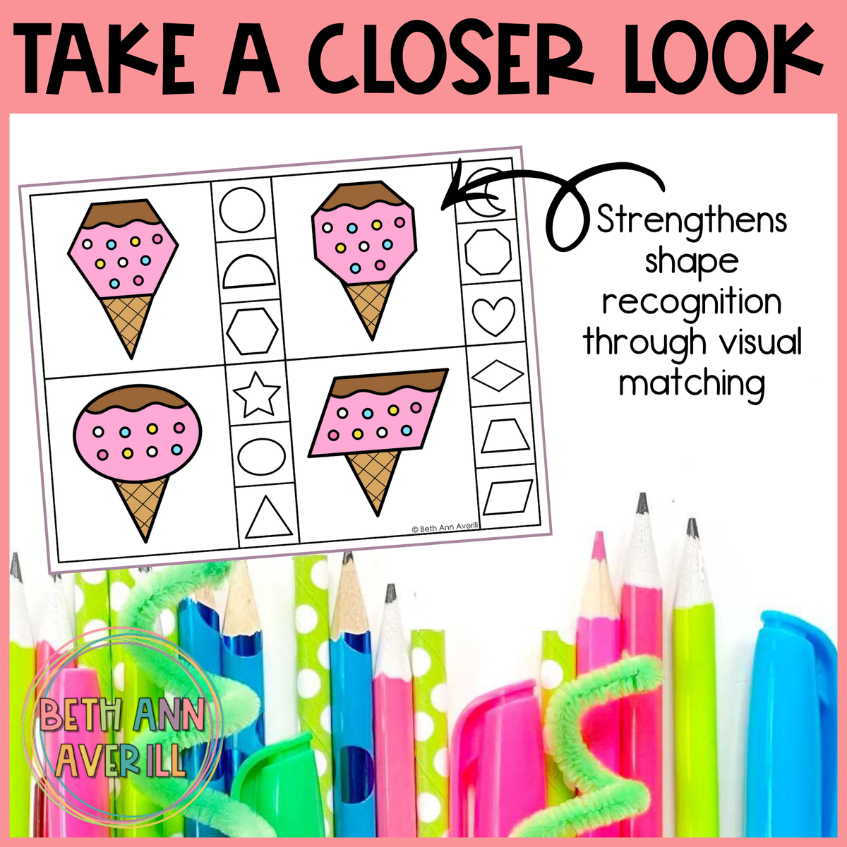 Ice Cream Shape Matching Clip Cards