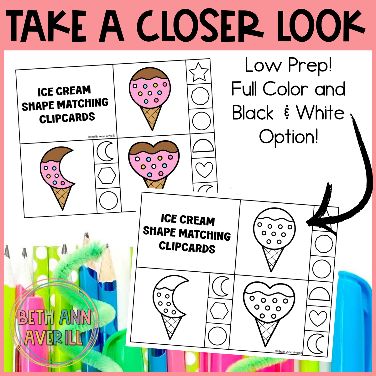 Ice Cream Shape Matching Clip Cards