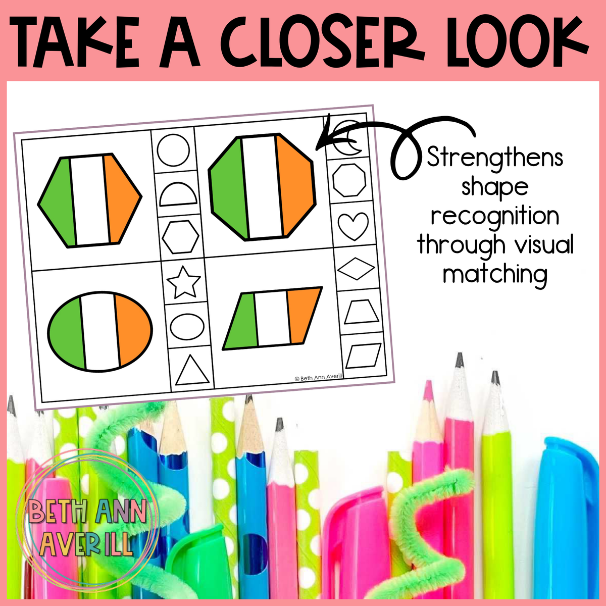 Irish Flag Shape Matching Clip Cards
