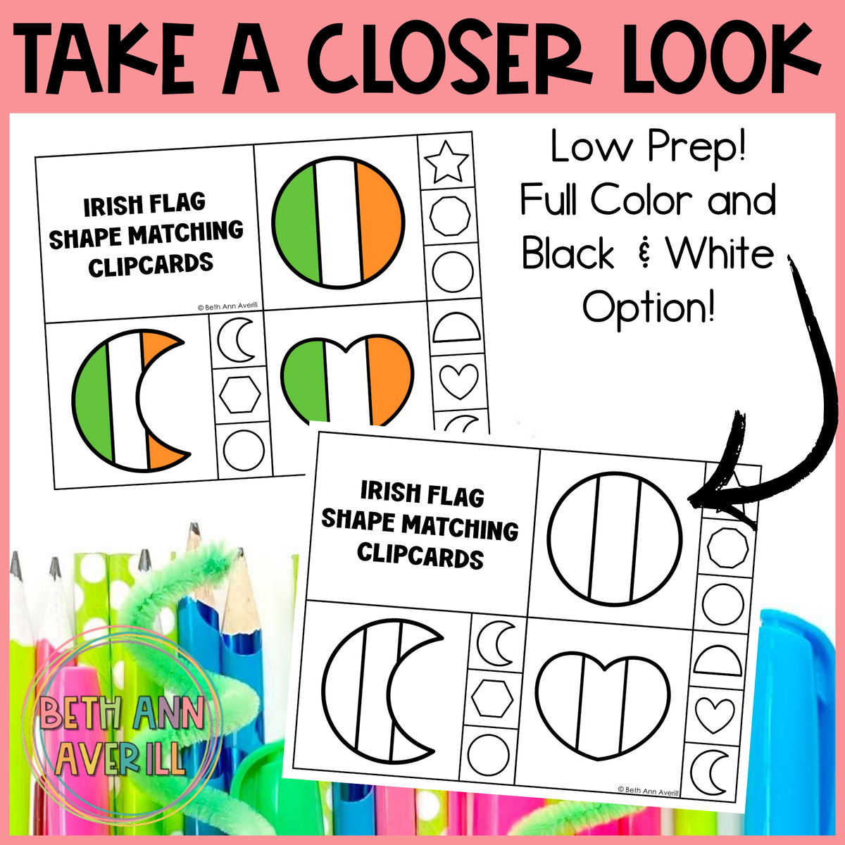 Irish Flag Shape Matching Clip Cards