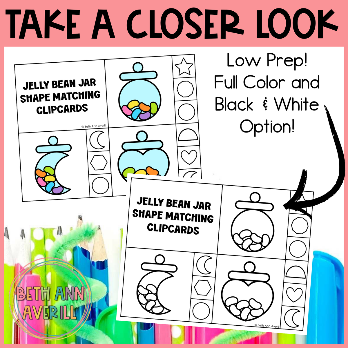 Jelly Bean Shape Matching Clip Cards