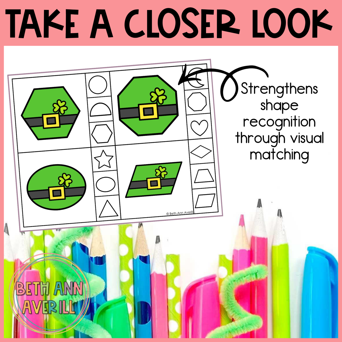 Leprechaun Hat Shape Matching Clip Cards
