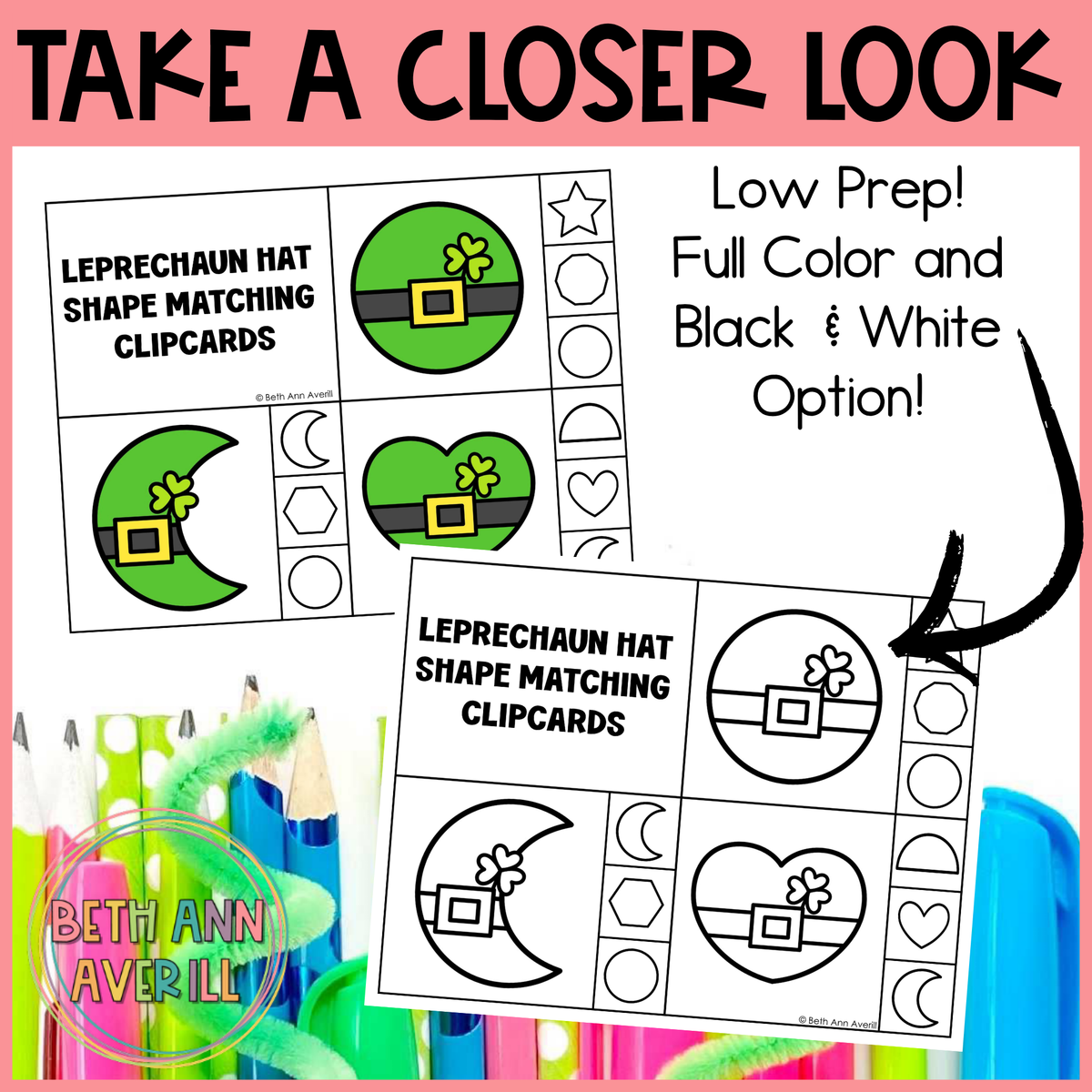 Leprechaun Hat Shape Matching Clip Cards
