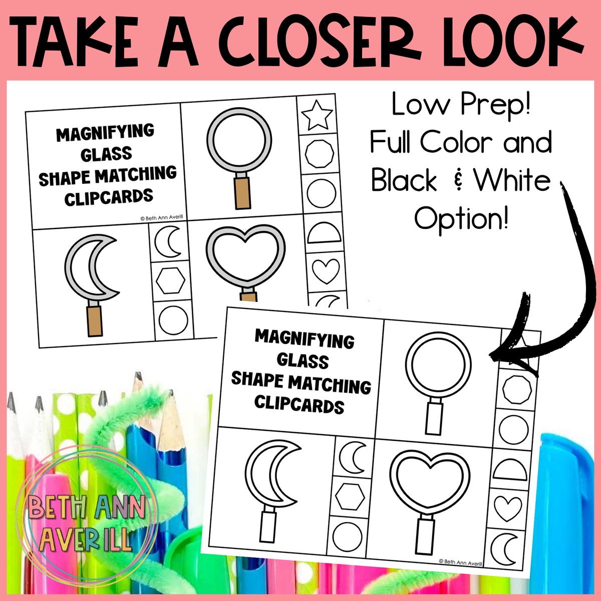 Magnify Glass Shape Matching Clip Cards