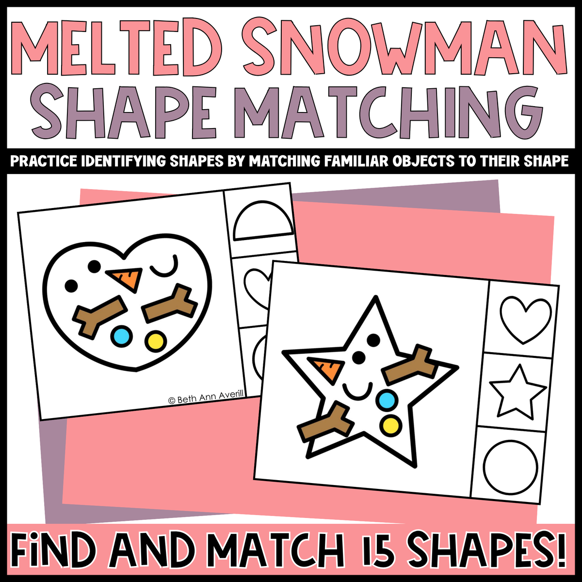 Melted Snowman Shape Matching Clip Cards