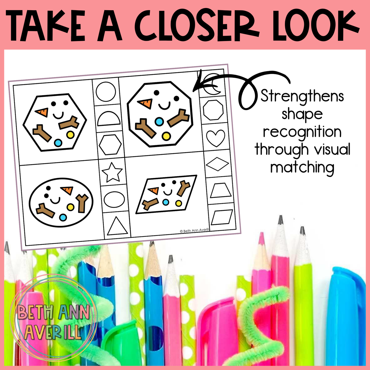 Melted Snowman Shape Matching Clip Cards