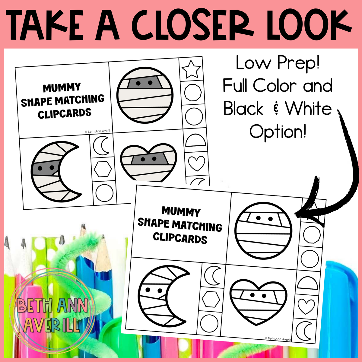 Mummy Shape Matching Clip Cards