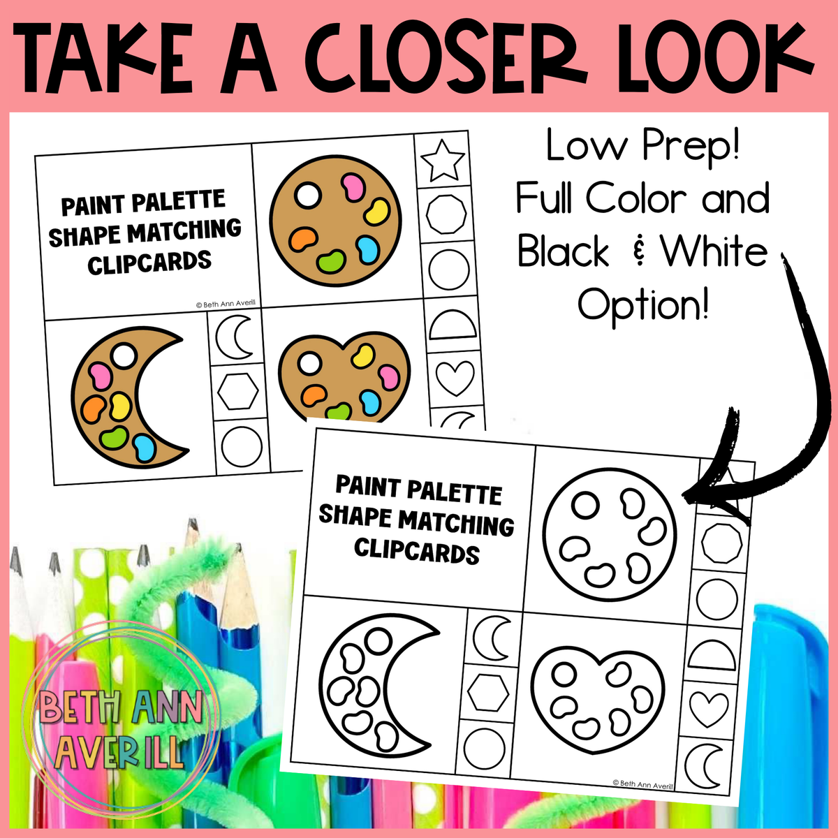 Paint Palette Shape Matching Clip Cards