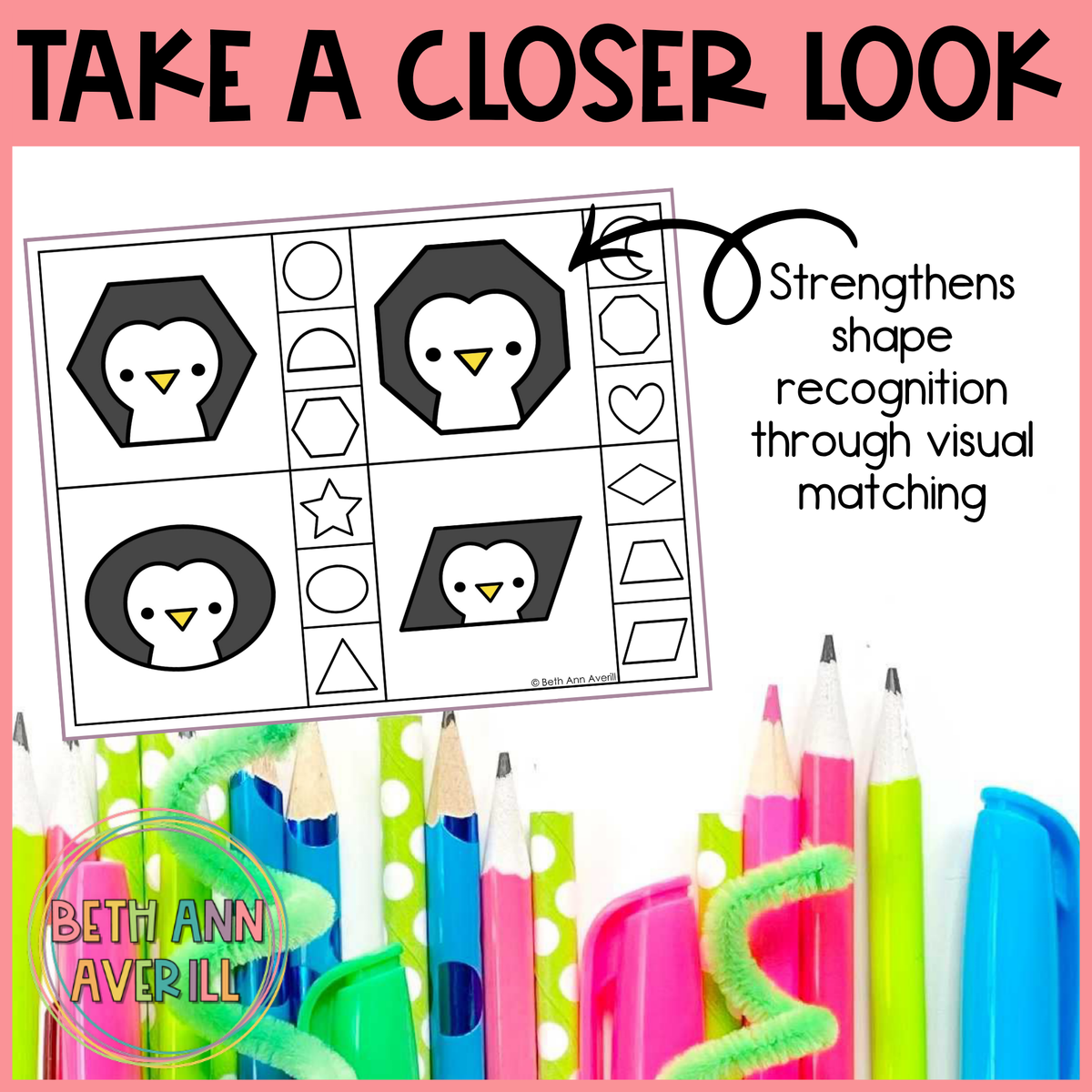 Penguin Shape Matching Clip Cards