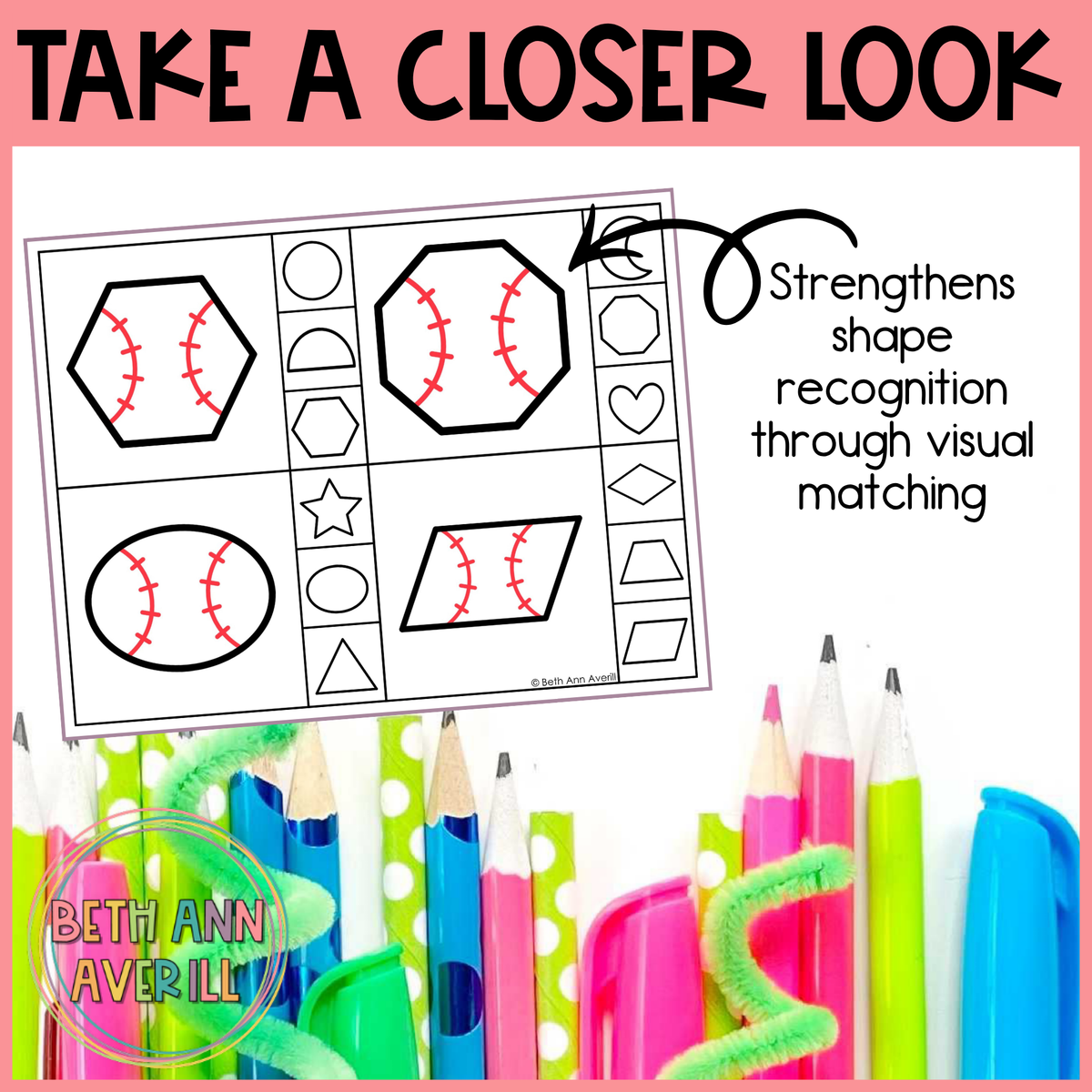 Baseball Shape Matching Clip Cards