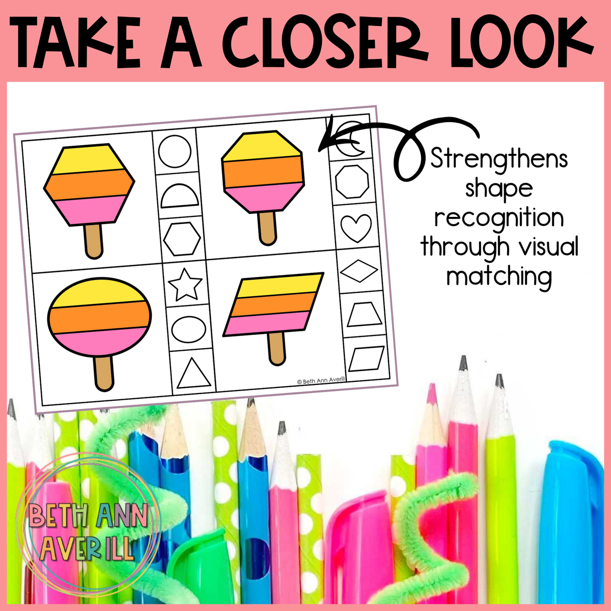 Popsicle Shape Matching Clip Cards