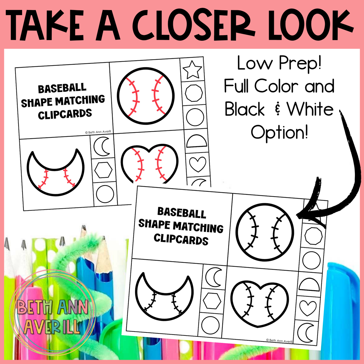 Baseball Shape Matching Clip Cards