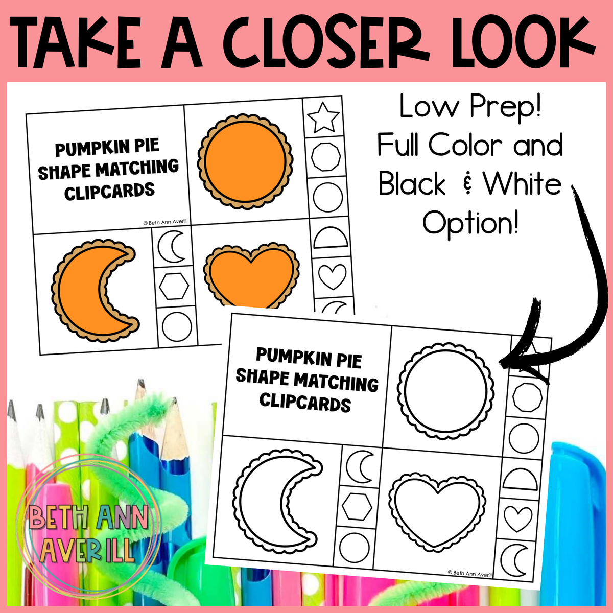 Pumpkin Pie Shape Matching Clip Cards