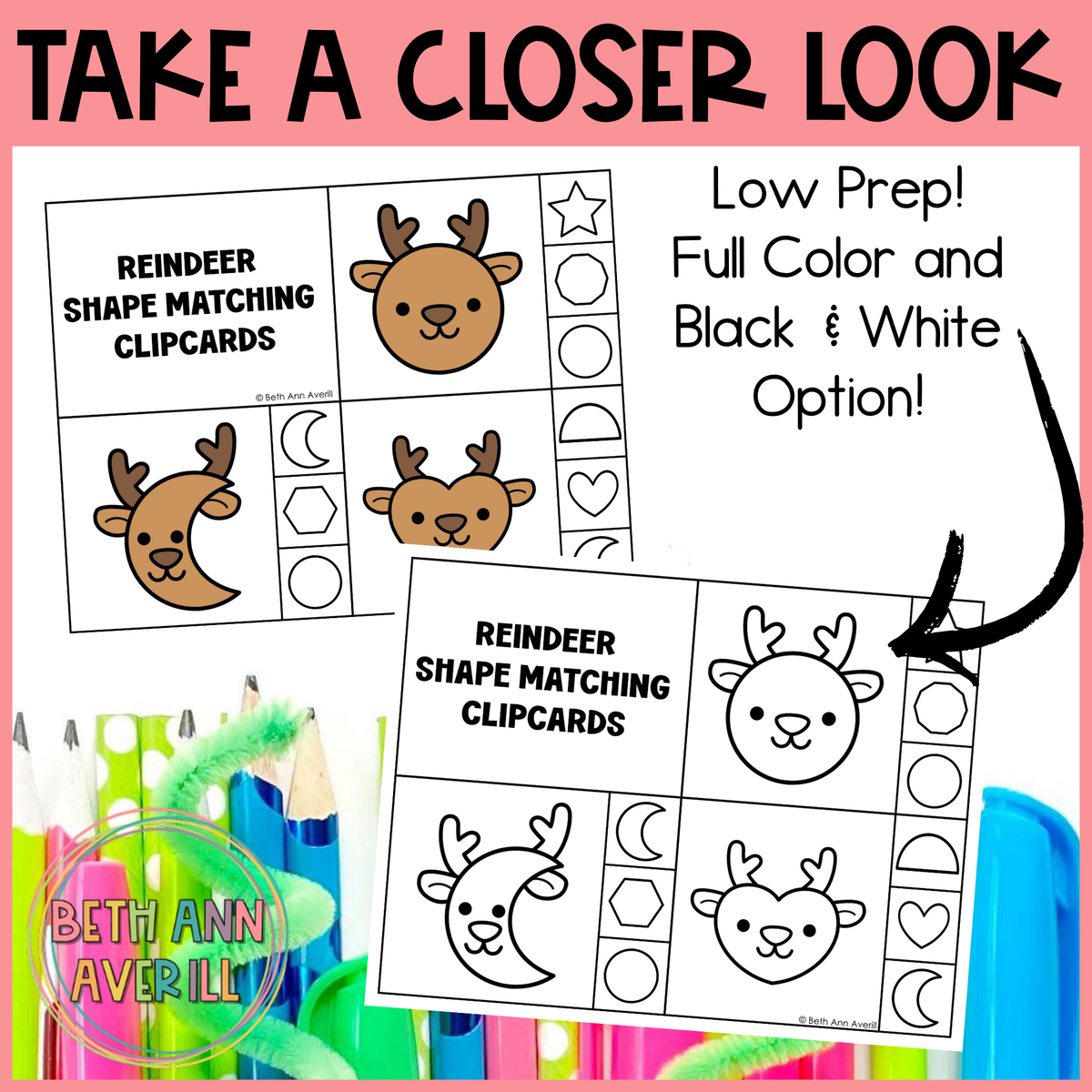 Reindeer Shape Matching Clip Cards