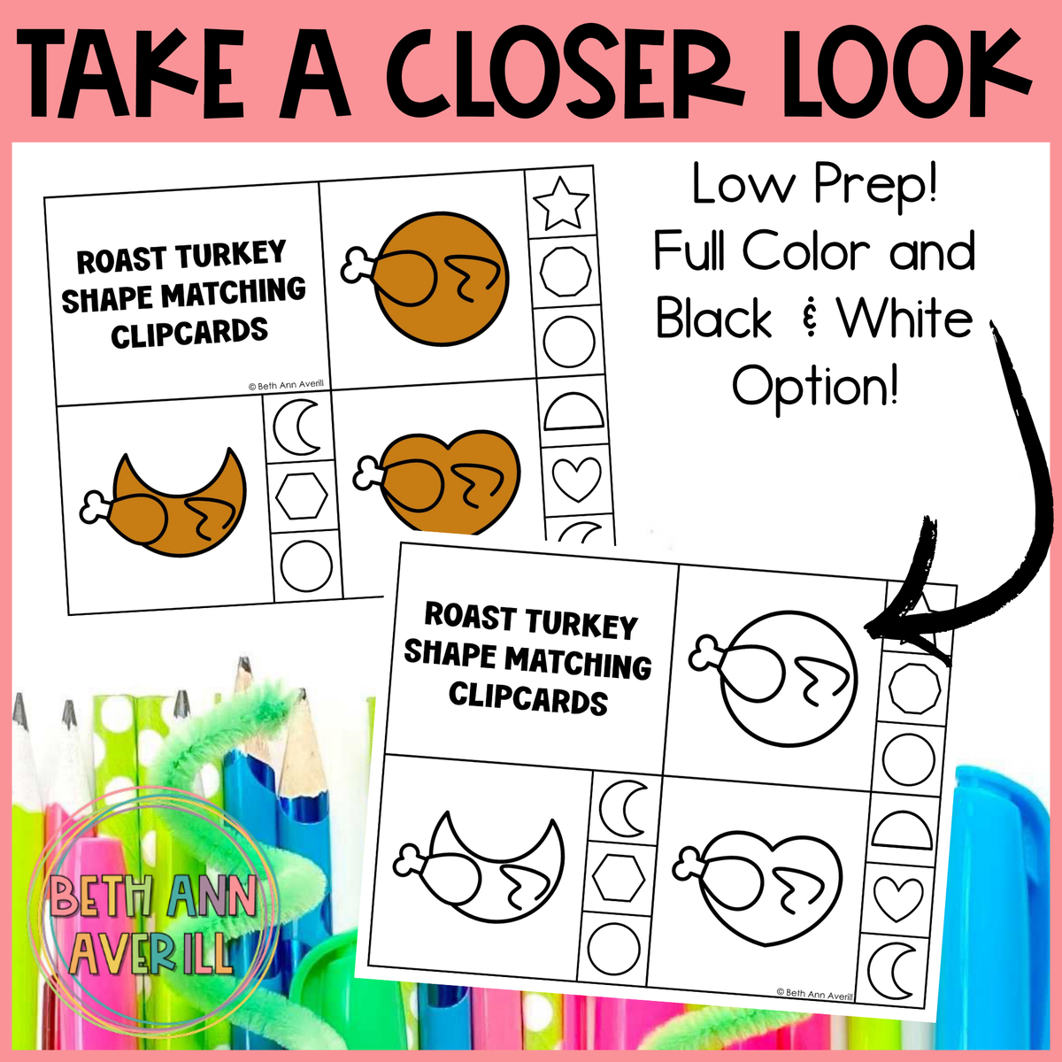 Roasted Turkey Shape Matching Clip Cards
