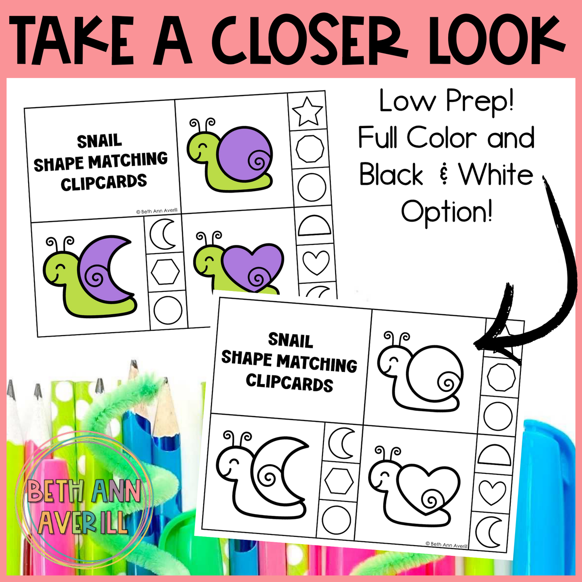 Snail Shape Matching Clip Cards